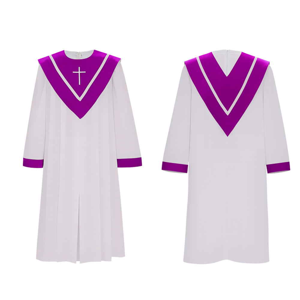 Christianartworkshop Classic White Clergy Robe with Contrast V-Neck & Cross Detailing - image 11