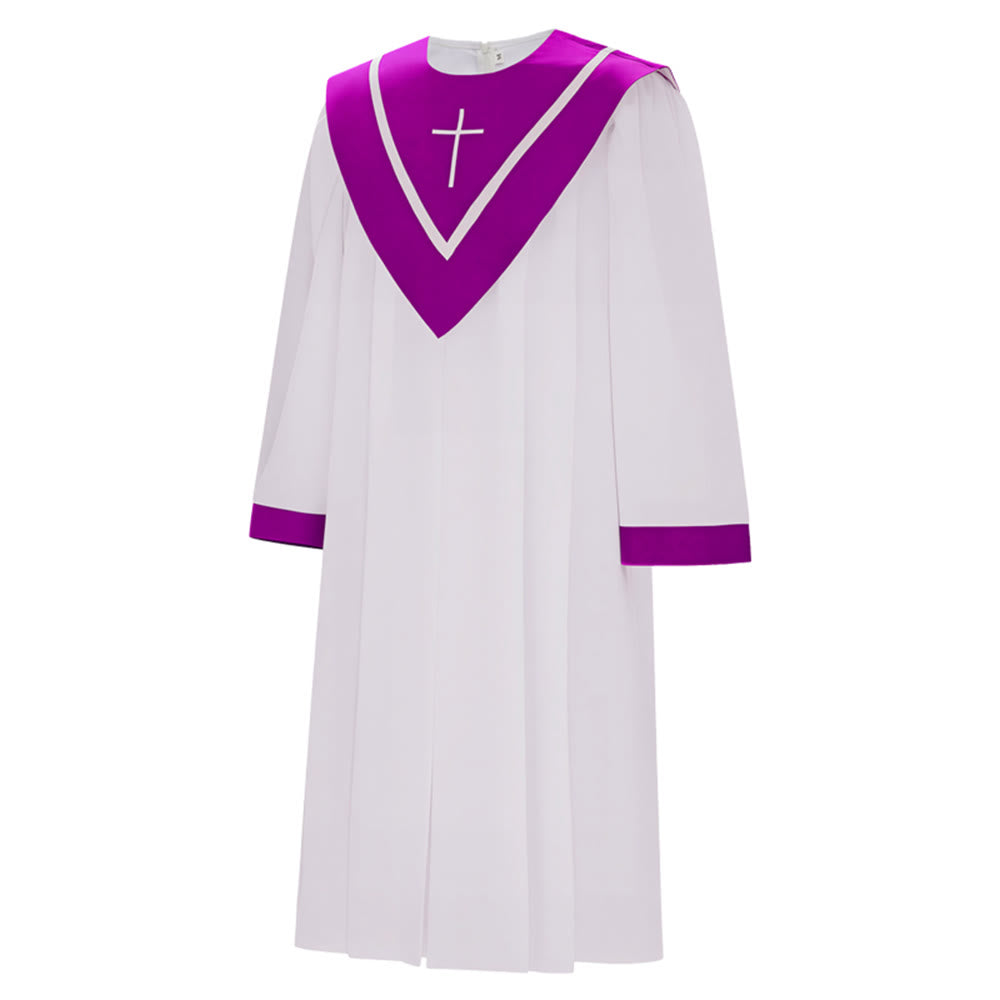 Christianartworkshop Classic White Clergy Robe with Contrast V-Neck & Cross Detailing - image 3