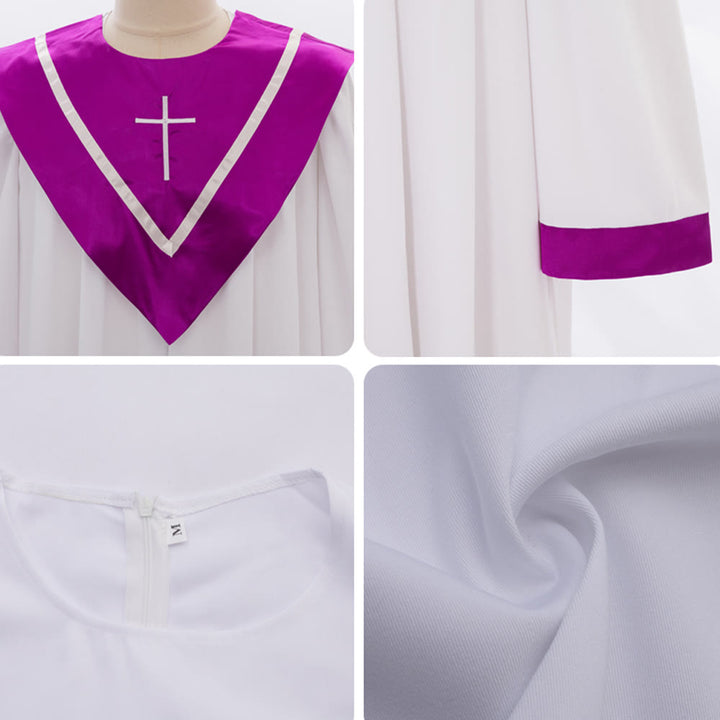 Christianartworkshop Classic White Clergy Robe with Contrast V-Neck & Cross Detailing - image 7