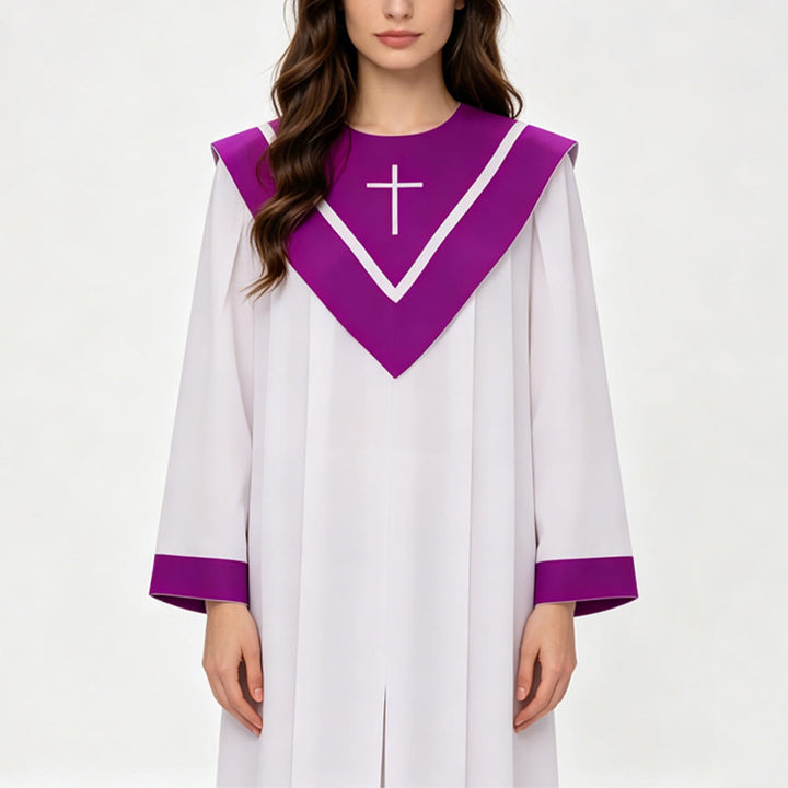 Christianartworkshop Classic White Clergy Robe with Contrast V-Neck & Cross Detailing - image 9