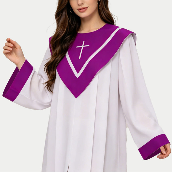 Christianartworkshop Classic White Clergy Robe with Contrast V-Neck & Cross Detailing - image 10