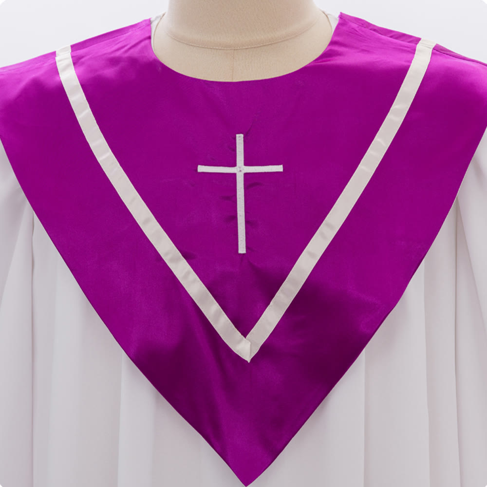 Christianartworkshop Classic White Clergy Robe with Contrast V-Neck & Cross Detailing - image 5