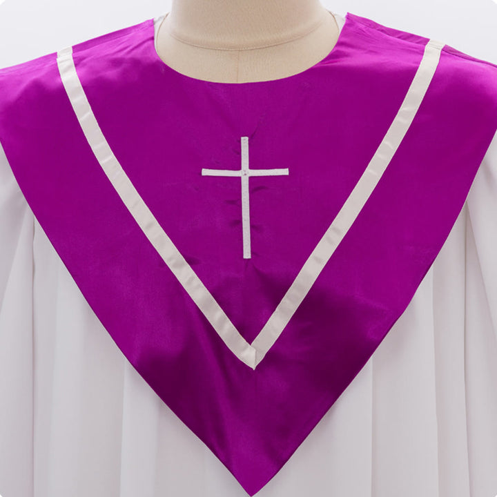Christianartworkshop Classic White Clergy Robe with Contrast V-Neck & Cross Detailing - image 5