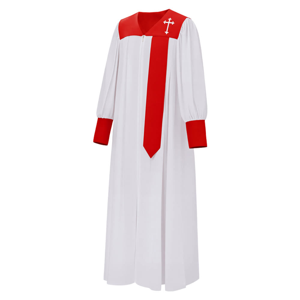Christianartworkshop Distinctive White Church Clergy Robe with Red Collar & Cross Emblem - image 1