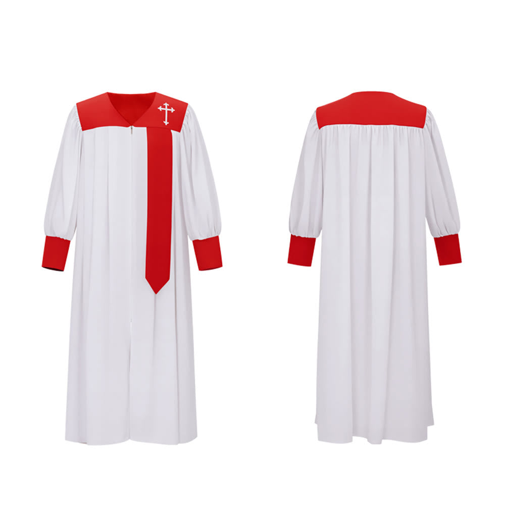 Christianartworkshop Distinctive White Church Clergy Robe with Red Collar & Cross Emblem - image 15