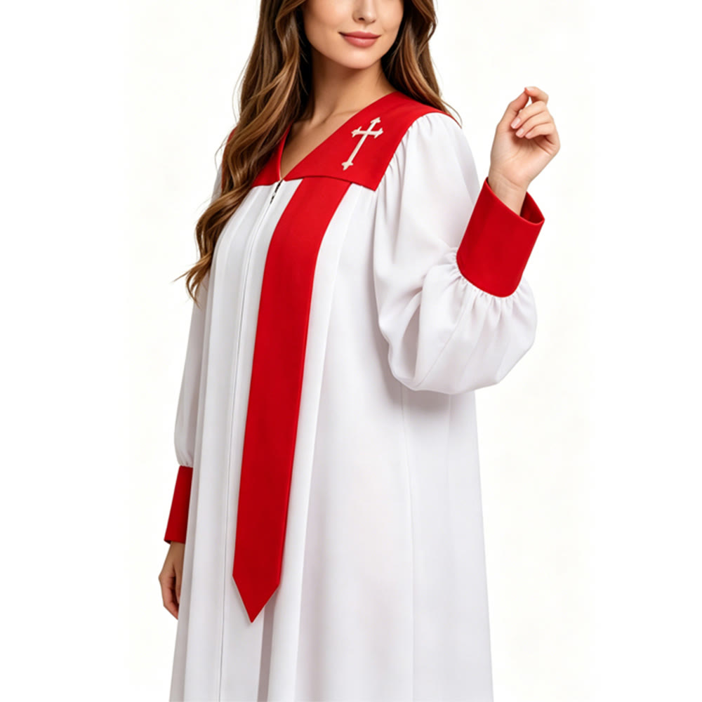 Christianartworkshop Distinctive White Church Clergy Robe with Red Collar & Cross Emblem - image 6