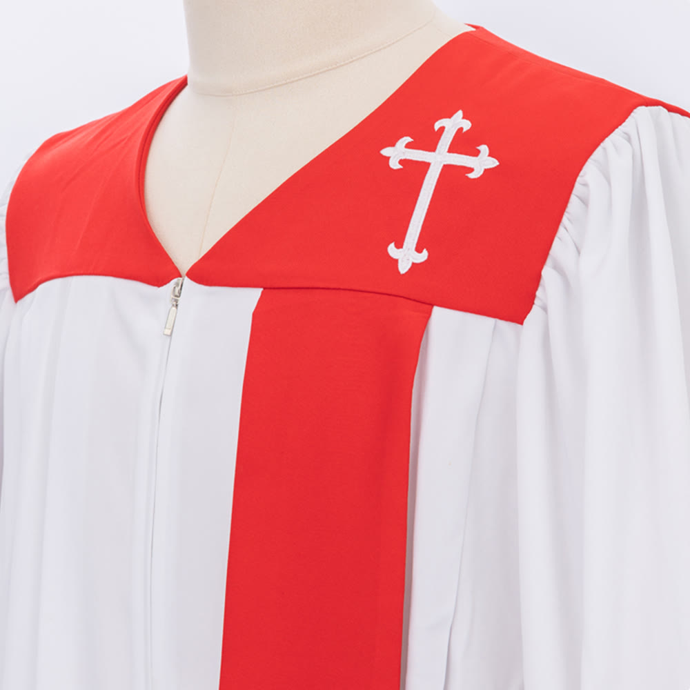 Christianartworkshop Distinctive White Church Clergy Robe with Red Collar & Cross Emblem - image 7
