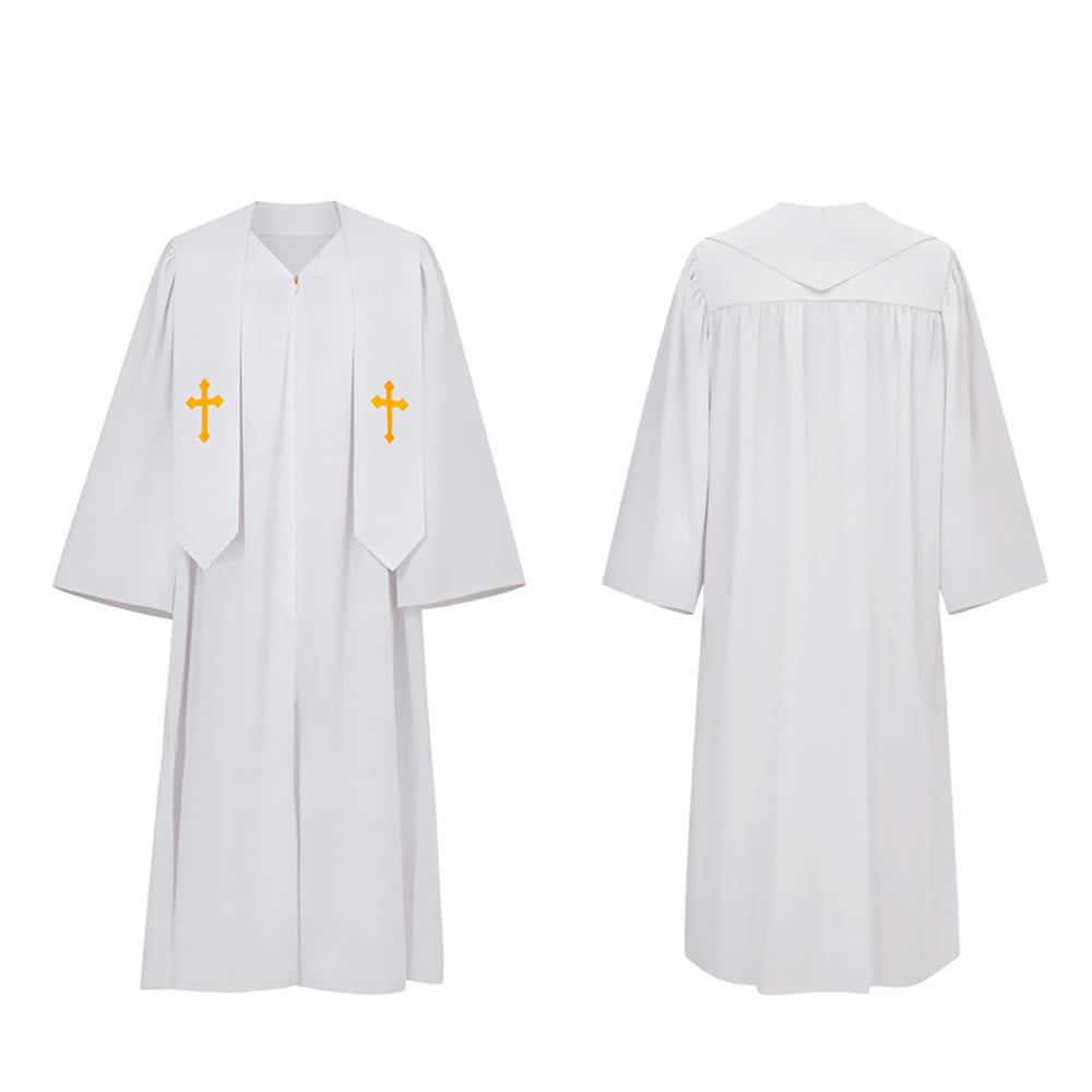 Cross Pic Robe Elegant Black & White Clergy Robes with Golden Cross Detail - Christian ...