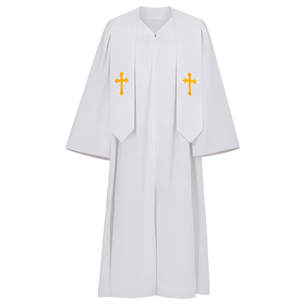 Christianartworkshop Elegant Black & White Clergy Robes: Golden Cross Detail - White - 2XL - image 2