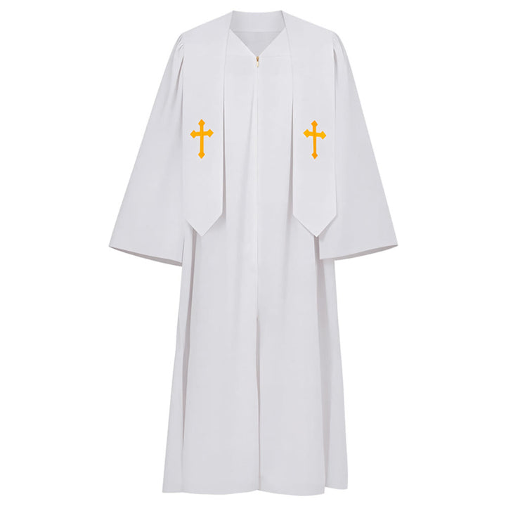 Christianartworkshop Elegant Black & White Clergy Robes: Golden Cross Detail - White - 2XL - image 2