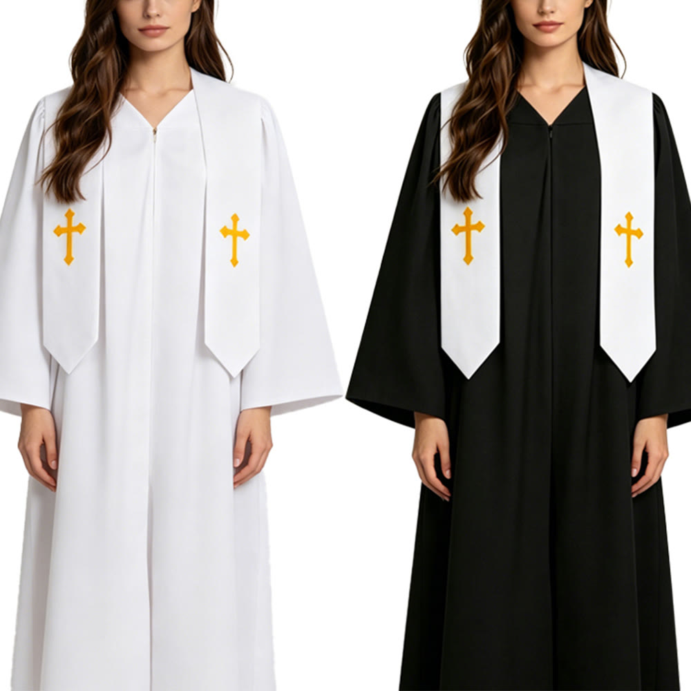 Christianartworkshop Elegant Black & White Clergy Robes: Golden Cross Detail - image 16