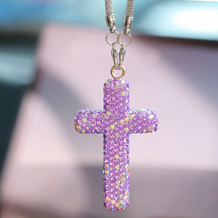 Christianartworkshop Crystal-Embellished Cross Car Pendant: Radiant Faith for Every Journey - Purple# - image 13