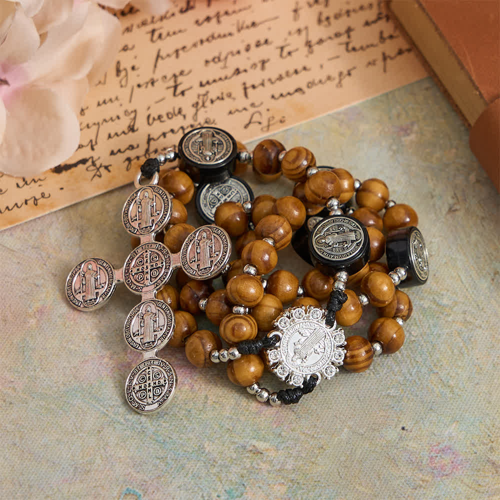 FREE Today: Natural Olivewood Rosary with St. Benedict Spacers and Oversized Filigree Cross - image 2