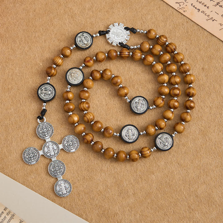 FREE Today: Natural Olivewood Rosary with St. Benedict Spacers and Oversized Filigree Cross - image 4