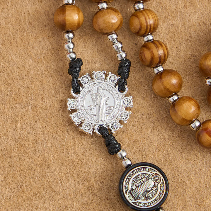 Christianartworkshop Natural Olivewood Rosary with St. Benedict Spacers and Oversized Filigree Cross - image 7
