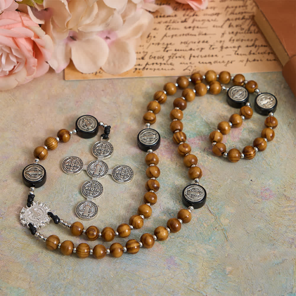 FREE Today: Natural Olivewood Rosary with St. Benedict Spacers and Oversized Filigree Cross - image 3
