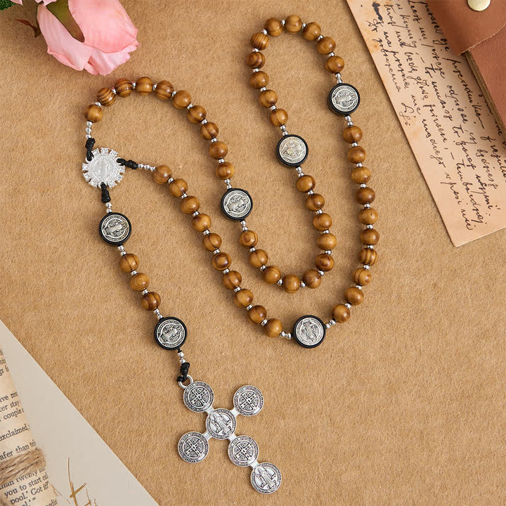 FREE Today: Natural Olivewood Rosary with St. Benedict Spacers and Oversized Filigree Cross - image 5