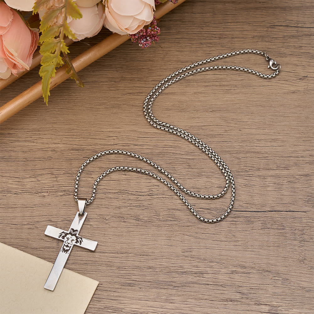 Christianartworkshop Dual-Sided Cross Pendant Necklace with Lion & Inspirational Engraving: A Symbol of Courage and Faith - image 4
