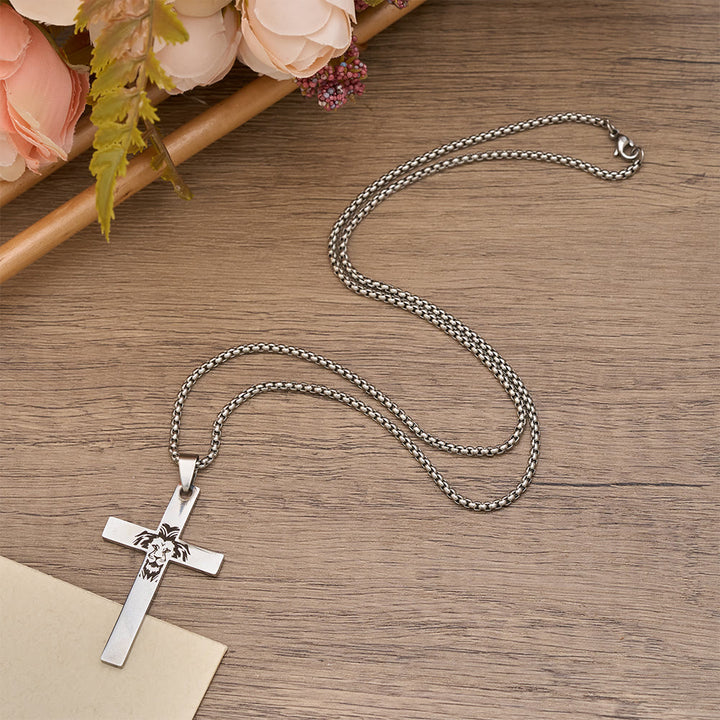 Christianartworkshop Dual-Sided Cross Pendant Necklace with Lion & Inspirational Engraving: A Symbol of Courage and Faith - image 4