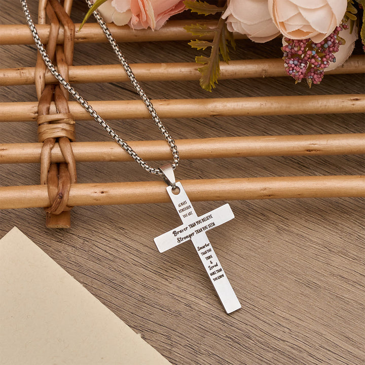 Christianartworkshop Dual-Sided Cross Pendant Necklace with Lion & Inspirational Engraving: A Symbol of Courage and Faith - image 2