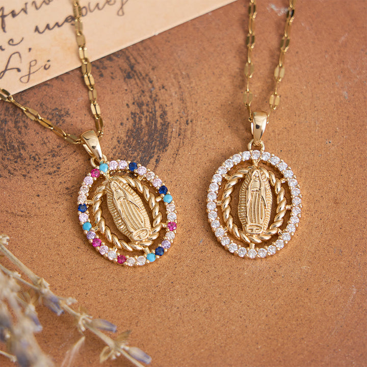 Christianartworkshop Our Lady of Guadalupe Pendant Necklace with Zircon Halo: A Symbol of Marian Grace and Divine Light - image 0