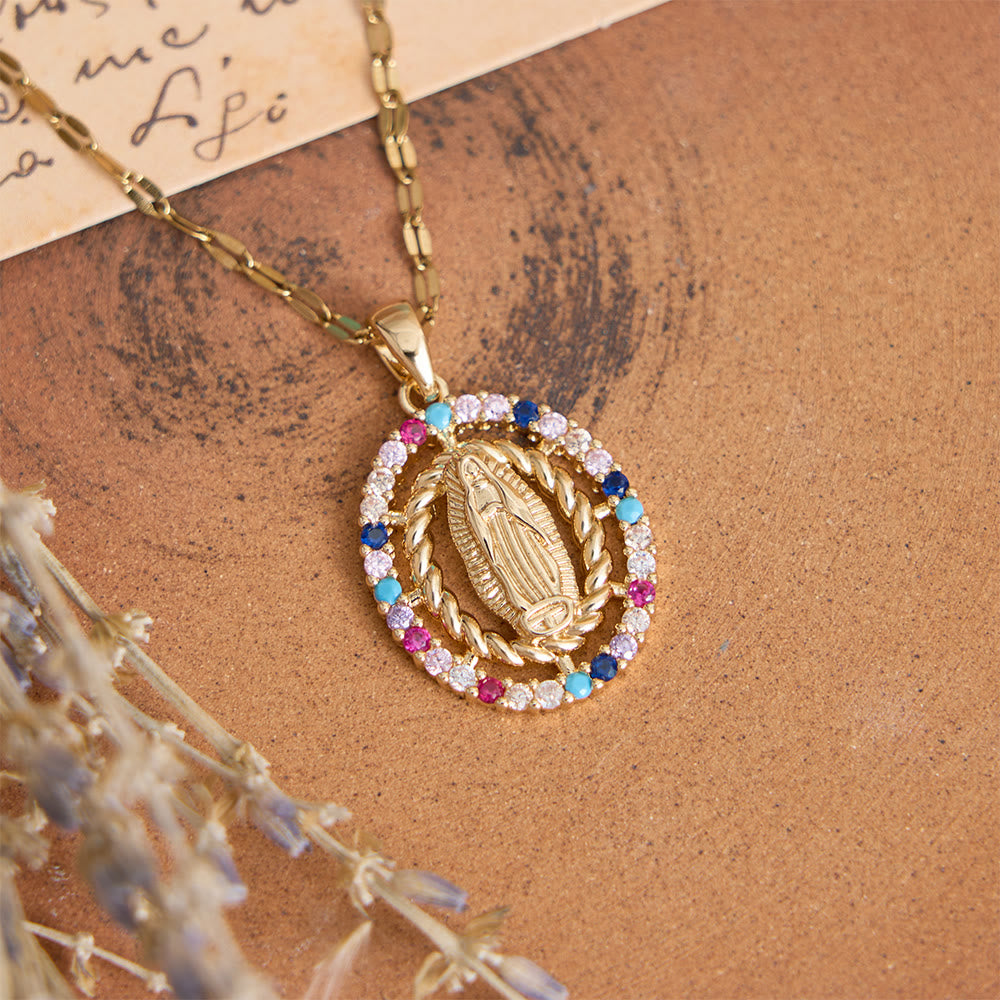 Christianartworkshop Our Lady of Guadalupe Pendant Necklace with Zircon Halo: A Symbol of Marian Grace and Divine Light - image 2