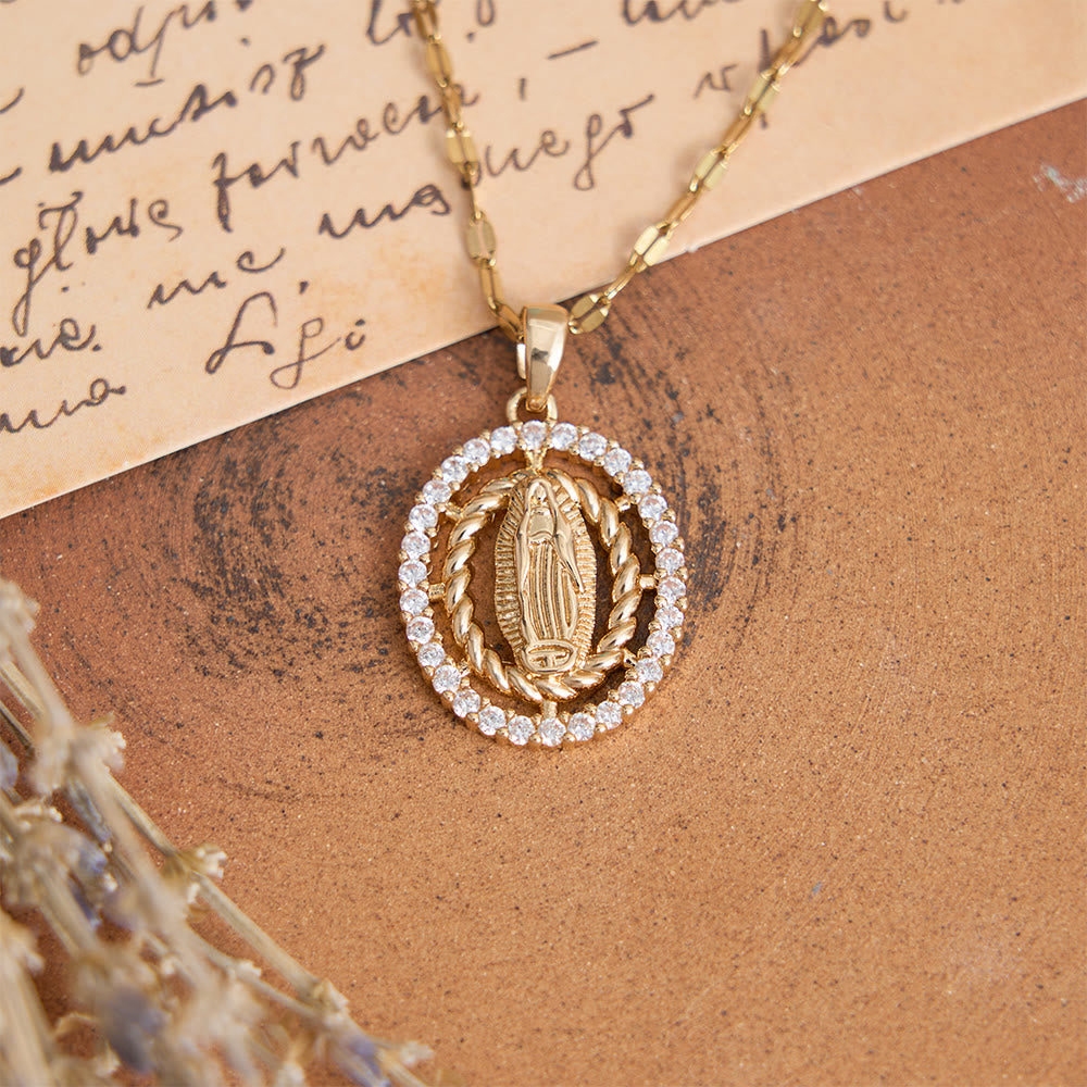 Christianartworkshop Our Lady of Guadalupe Pendant Necklace with Zircon Halo: A Symbol of Marian Grace and Divine Light - image 4