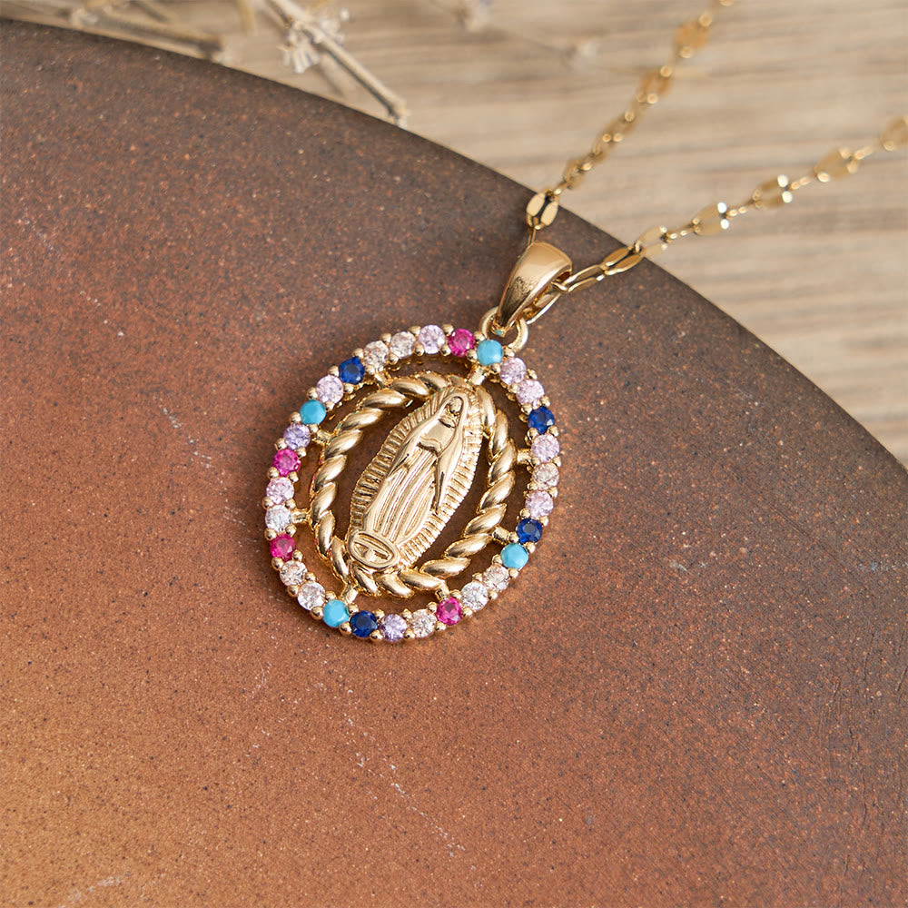 Christianartworkshop Our Lady of Guadalupe Pendant Necklace with Zircon Halo: A Symbol of Marian Grace and Divine Light - Multicolor - image 1