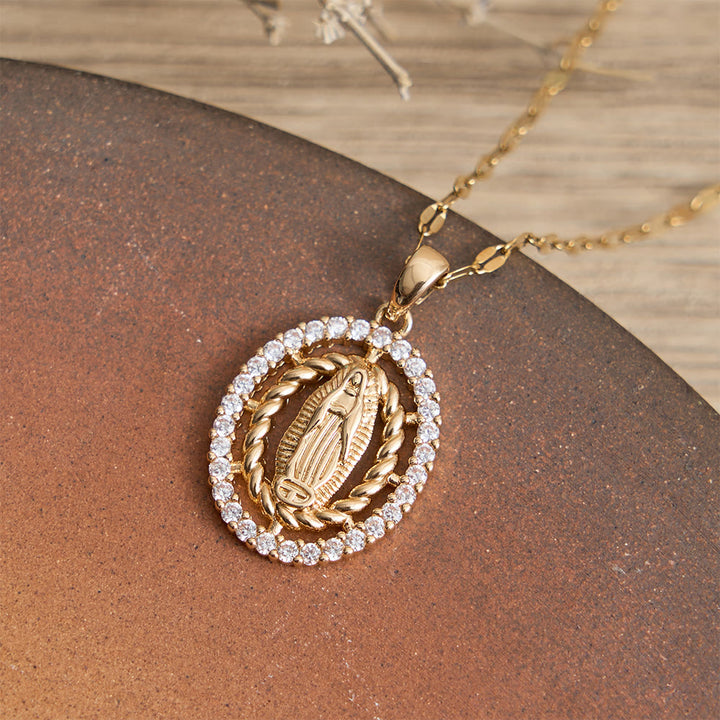Christianartworkshop Our Lady of Guadalupe Pendant Necklace with Zircon Halo: A Symbol of Marian Grace and Divine Light - White - image 3