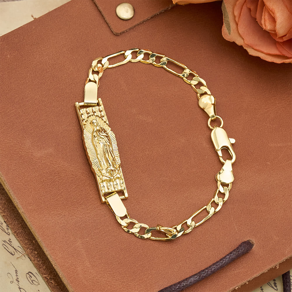 FREE Today: Figaro Chain Bracelet with Marian & St. Jude Devotional Medallions: A Symbol of Divine Protection - Golden Our Lady - image 3