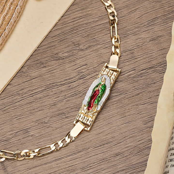 Christianartworkshop Figaro Chain Bracelet with Marian & St. Jude Devotional Medallions: A Symbol of Divine Protection - image 2