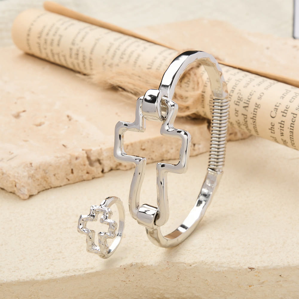 FREE Today: Hammered Cross Bangle & Ring Set: A Symbol of Faith and Refined Simplicity - image 7