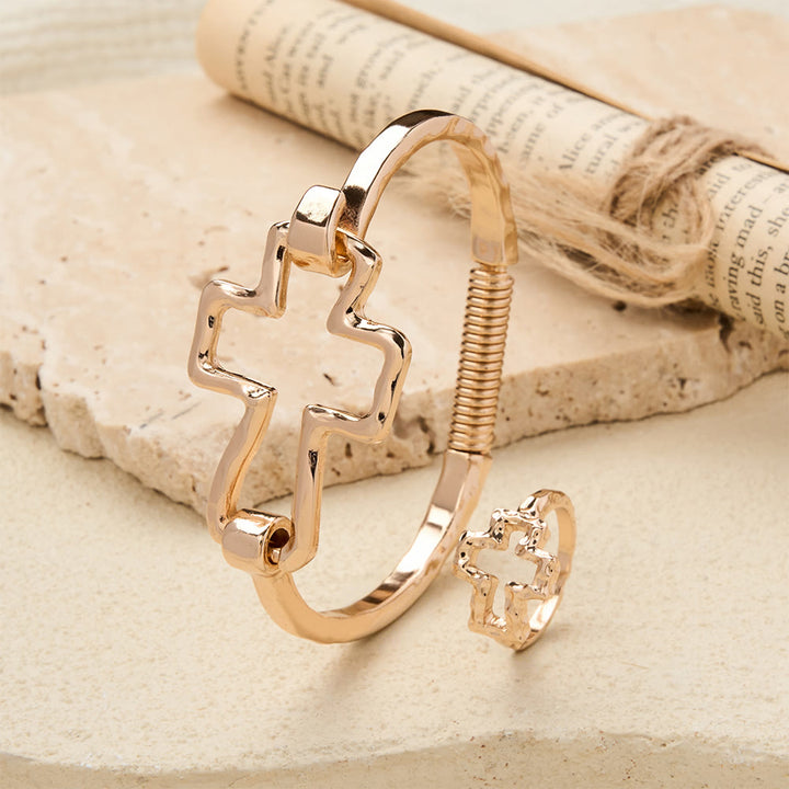 FREE Today: Hammered Cross Bangle & Ring Set: A Symbol of Faith and Refined Simplicity - image 2