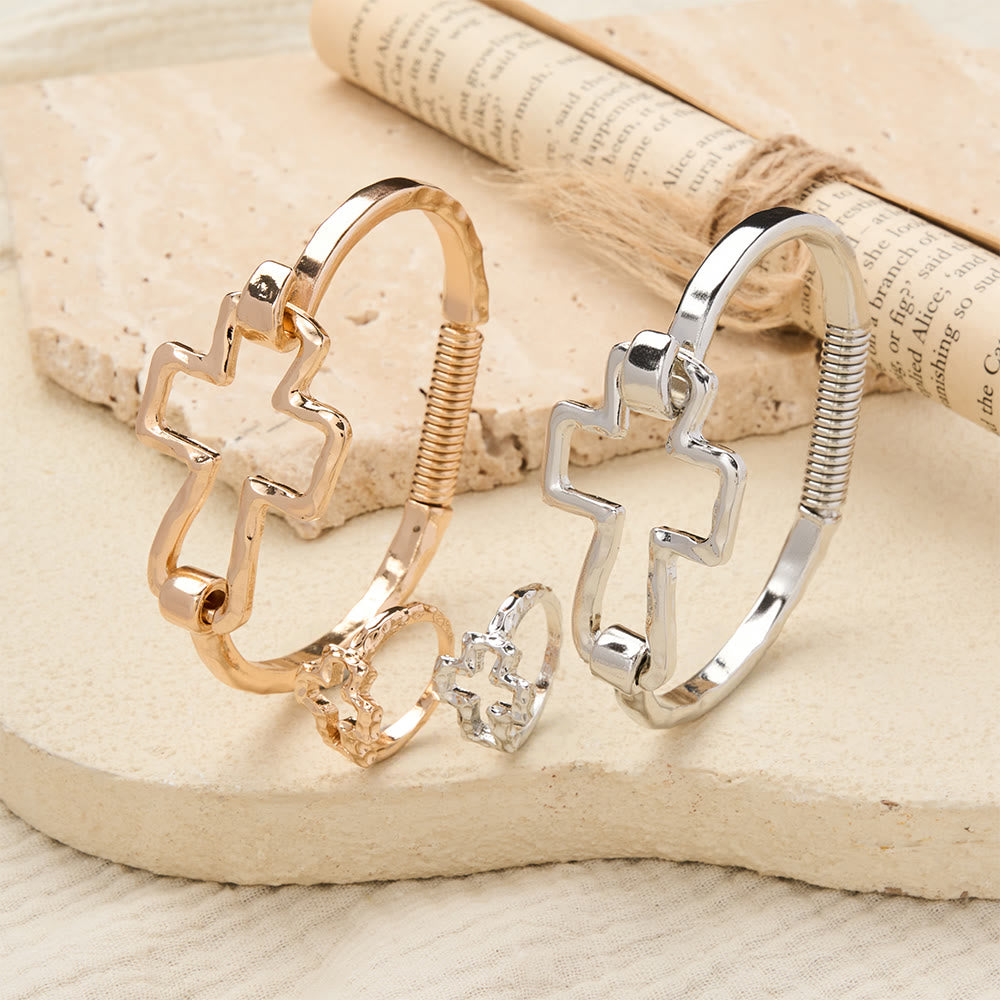 FREE Today: Hammered Cross Bangle & Ring Set: A Symbol of Faith and Refined Simplicity - image 1