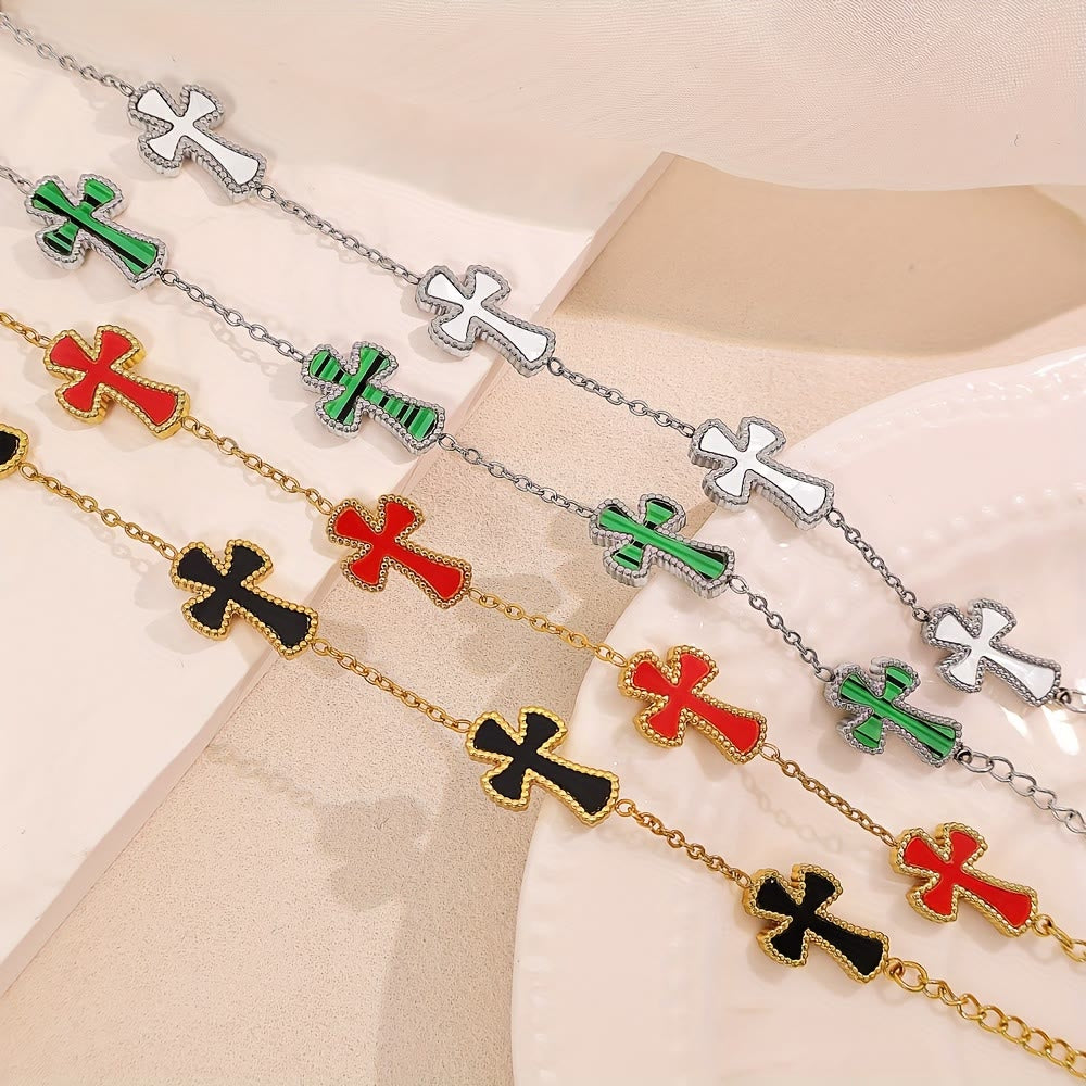 FREE Today: Colorful Enamel Cross Station Bracelet: A Luxurious Symbol of Faith and Cheerful Devotion - image 1