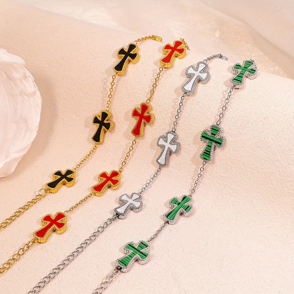 Christianartworkshop Colorful Enamel Cross Station Bracelet: A Luxurious Symbol of Faith and Cheerful Devotion - image 0