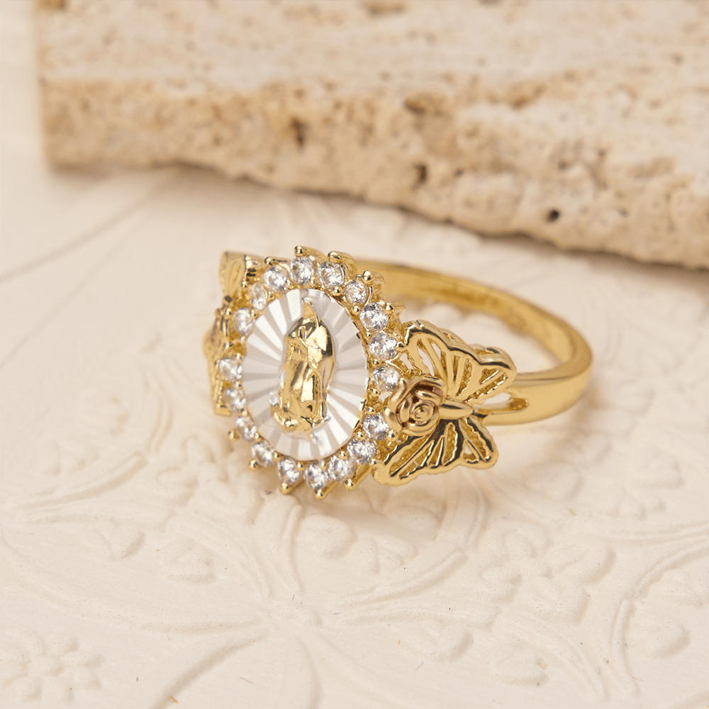 Christianartworkshop Floral Rose Radiant Our Lady Zircon Ring: Carry the Light of Maternal Love - image 1