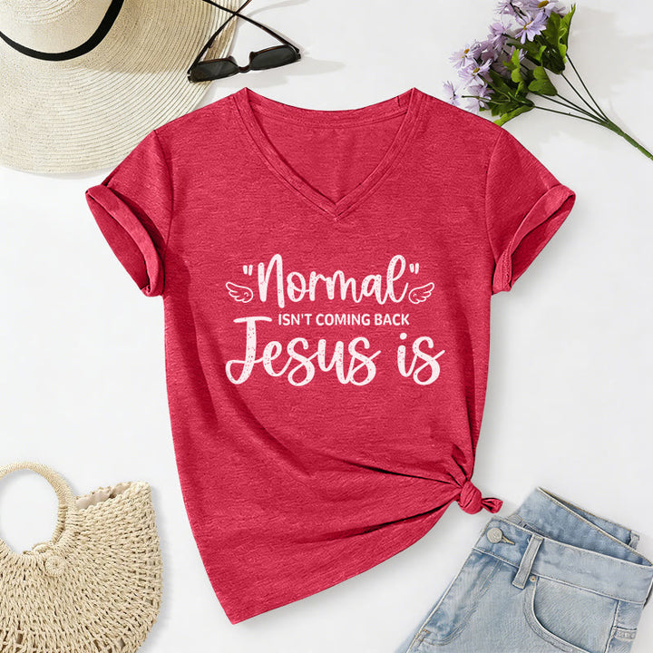 Christianartworkshop Normal Isn't Coming Back Casual V-neck T-shirt - Red - 2XL - image 22