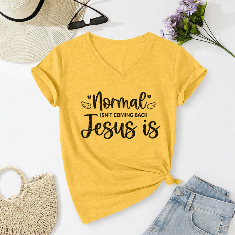 Christianartworkshop Normal Isn't Coming Back Casual V-neck T-shirt - Yellow - 2XL - image 0