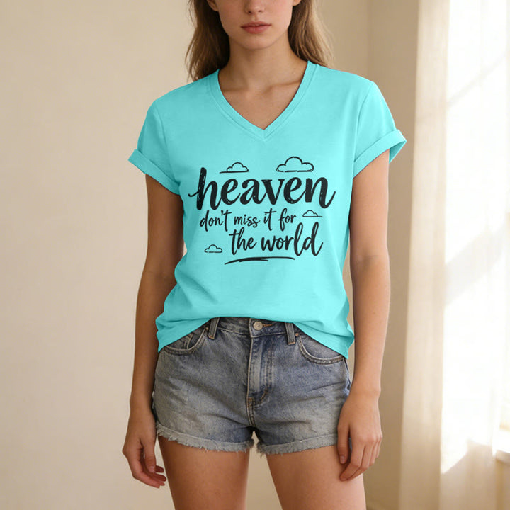 Christianartworkshop Heaven Don't Miss It For The World Inspirational Cloud Print Casual V-neck T-shirt - image 9