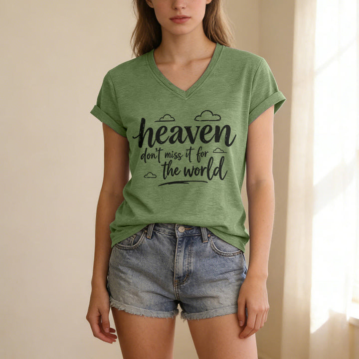 Christianartworkshop Heaven Don't Miss It For The World Inspirational Cloud Print Casual V-neck T-shirt - image 5