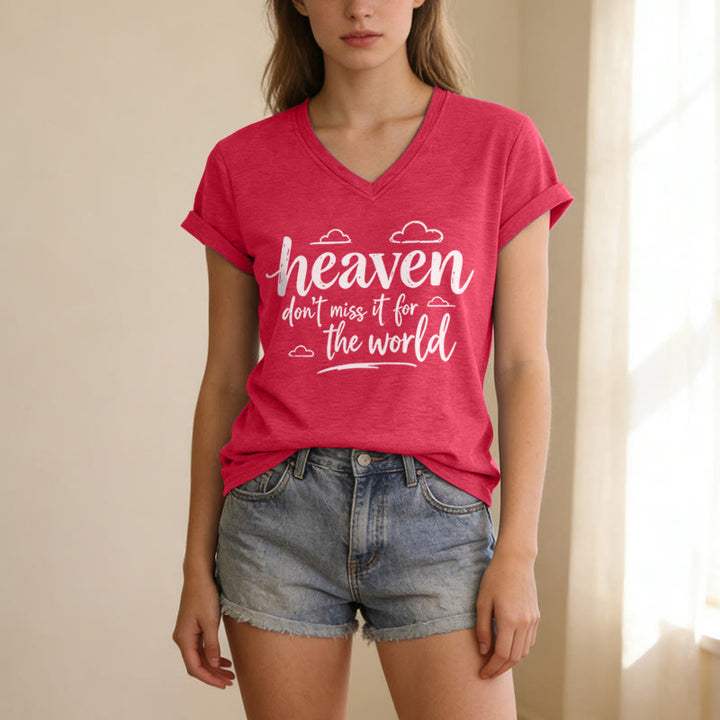 Christianartworkshop Heaven Don't Miss It For The World Inspirational Cloud Print Casual V-neck T-shirt - image 23