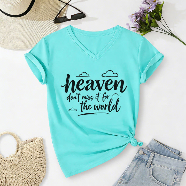 Christianartworkshop Heaven Don't Miss It For The World Inspirational Cloud Print Casual V-neck T-shirt - Sky Blue - 2XL - image 8