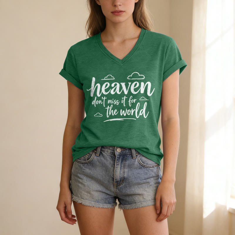 Christianartworkshop Heaven Don't Miss It For The World Inspirational Cloud Print Casual V-neck T-shirt - image 15