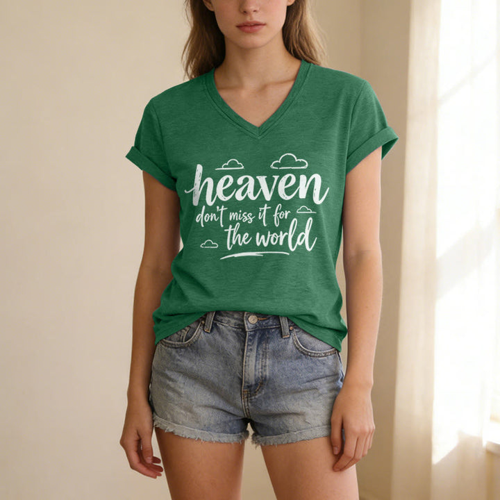 Christianartworkshop Heaven Don't Miss It For The World Inspirational Cloud Print Casual V-neck T-shirt - image 15
