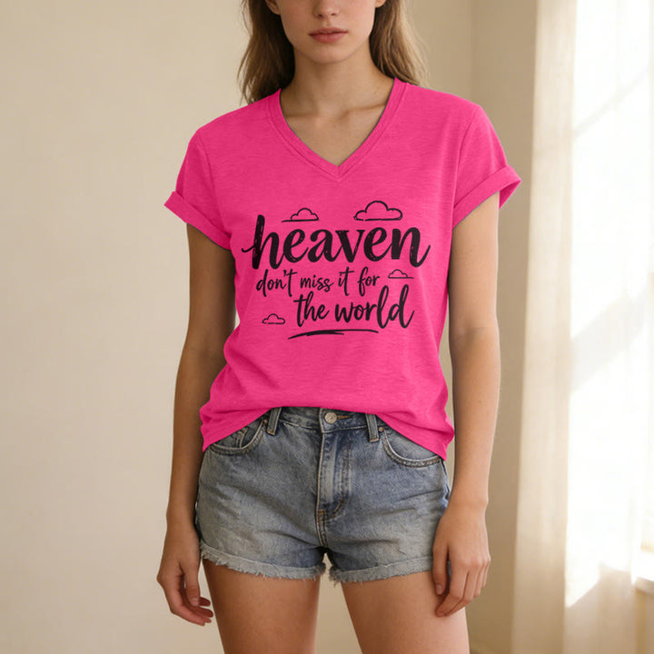 Christianartworkshop Heaven Don't Miss It For The World Inspirational Cloud Print Casual V-neck T-shirt - image 25