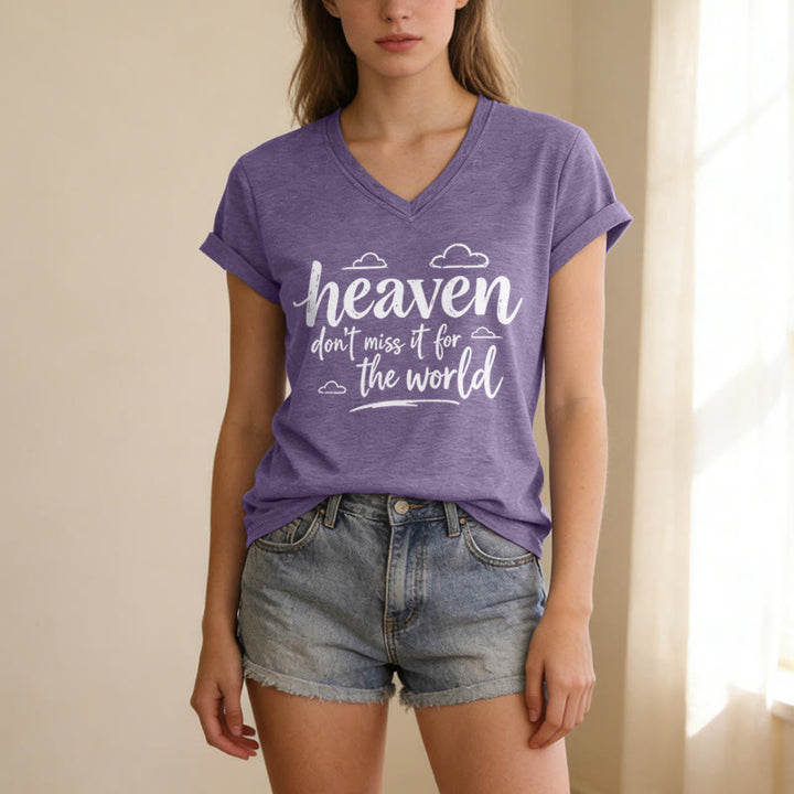 Christianartworkshop Heaven Don't Miss It For The World Inspirational Cloud Print Casual V-neck T-shirt - image 17