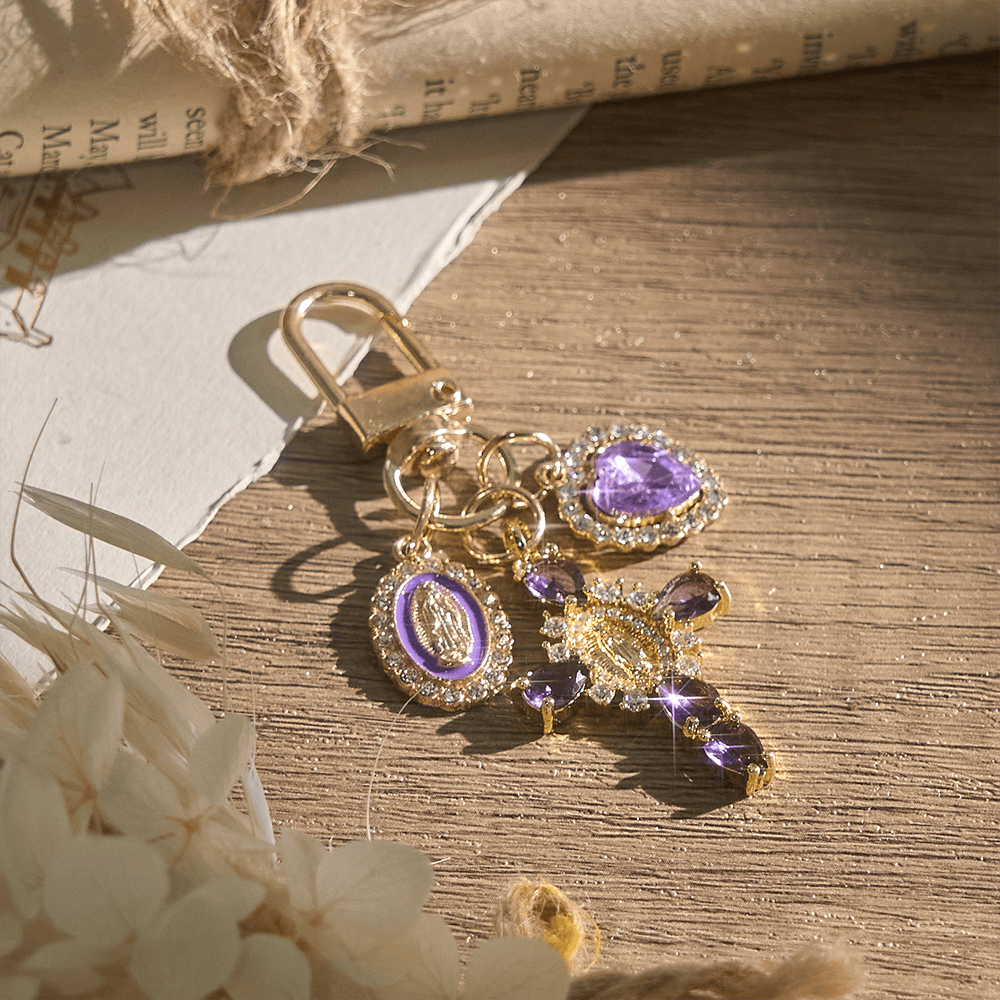 Christianartworkshop Our Lady Cross Heart Keychain: Merging Craft with Spiritual Devotion - Purple - image 4