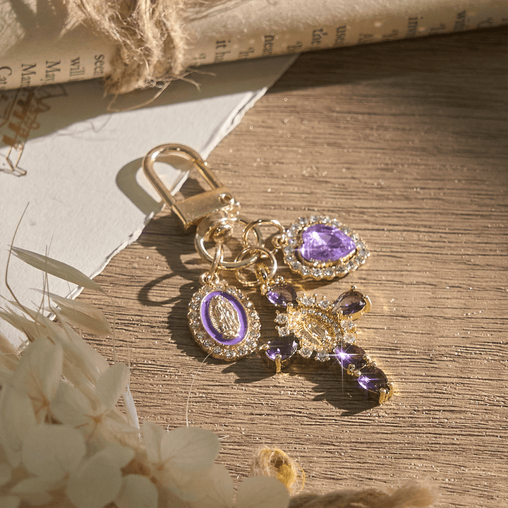 Christianartworkshop Our Lady Cross Heart Keychain: Merging Craft with Spiritual Devotion - Purple - image 4