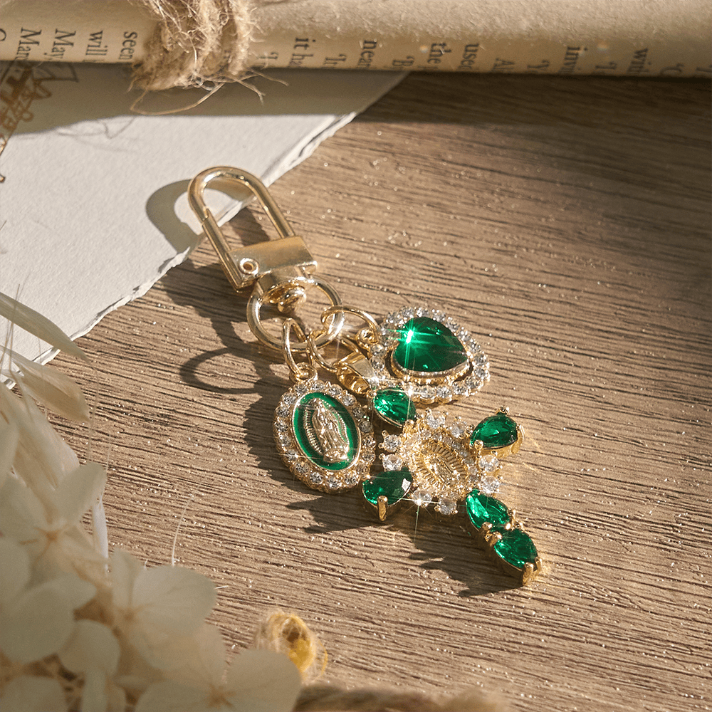 Christianartworkshop Our Lady Cross Heart Keychain: Merging Craft with Spiritual Devotion - Green - image 12